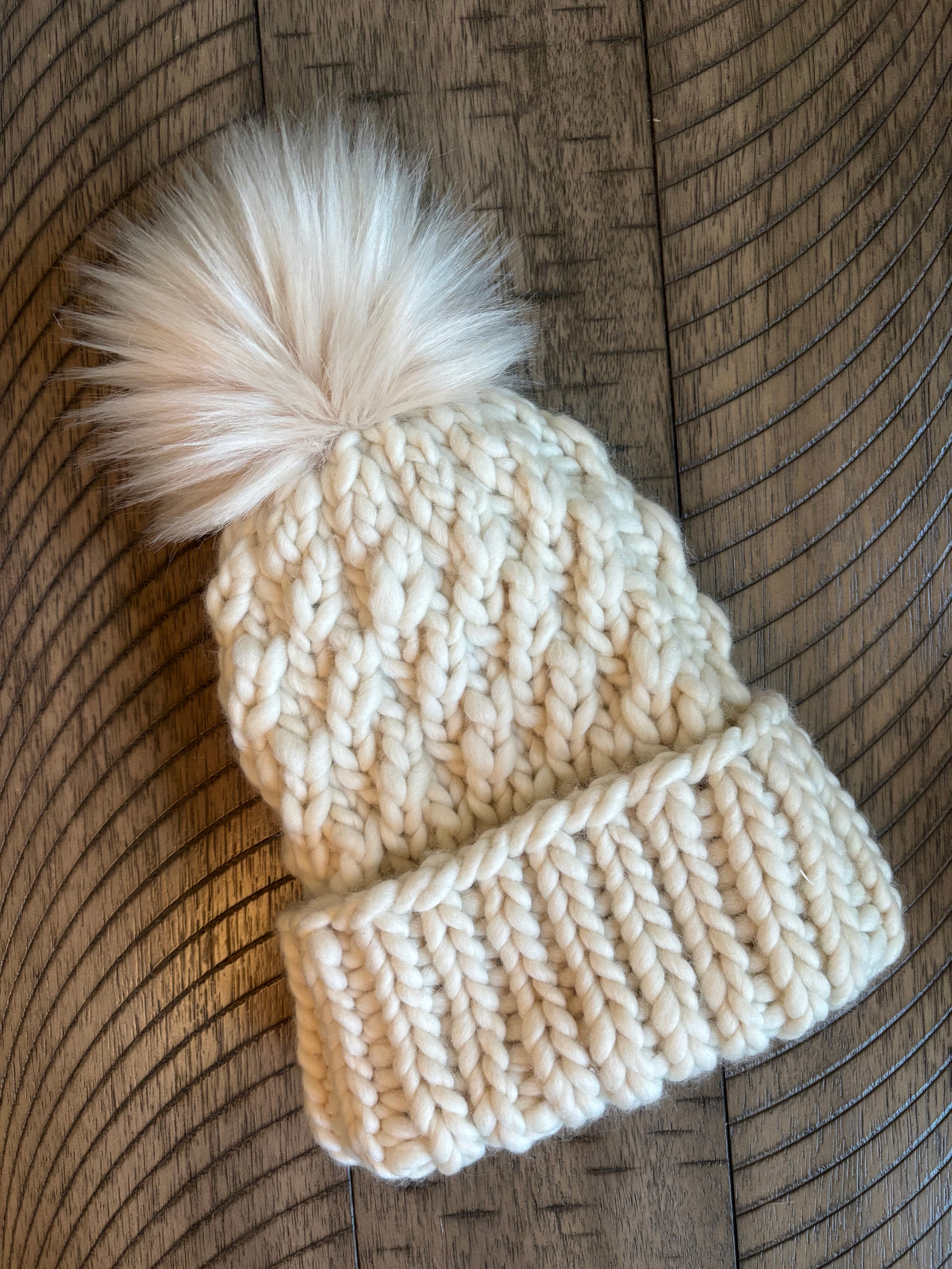 Luxury merino wool fold brim beanie - Cream Twist