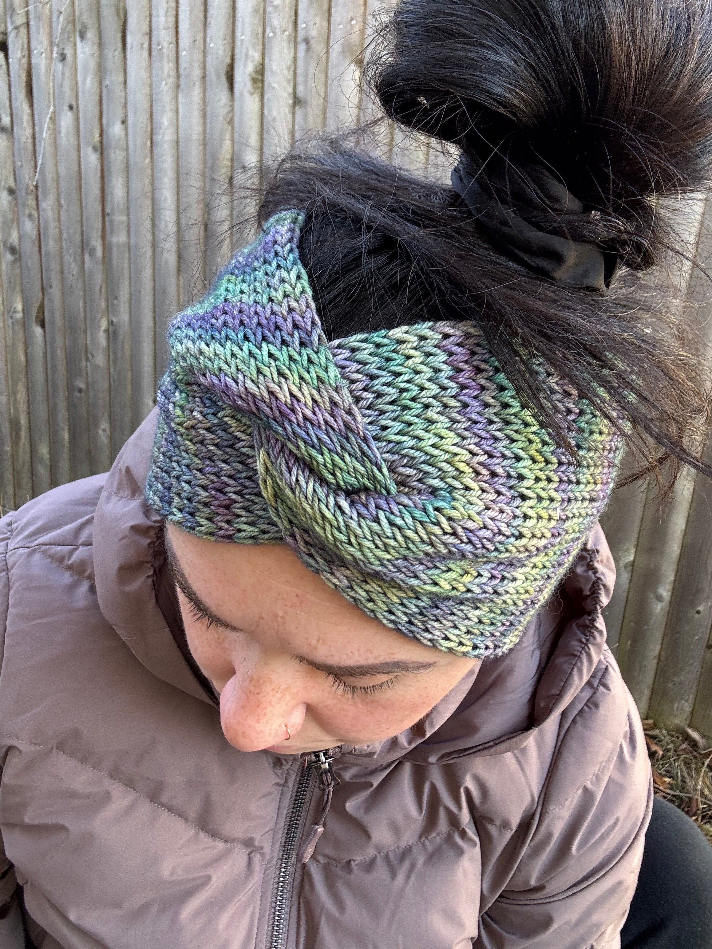 Luxury merino wool headband - brown/purple