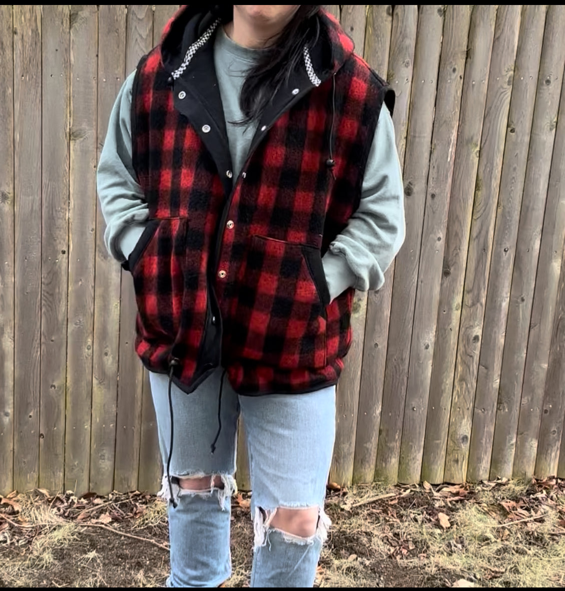 Lumber jack hooded wool vest