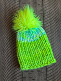 Luxury merino wool beanie - Lime green/ blue multi