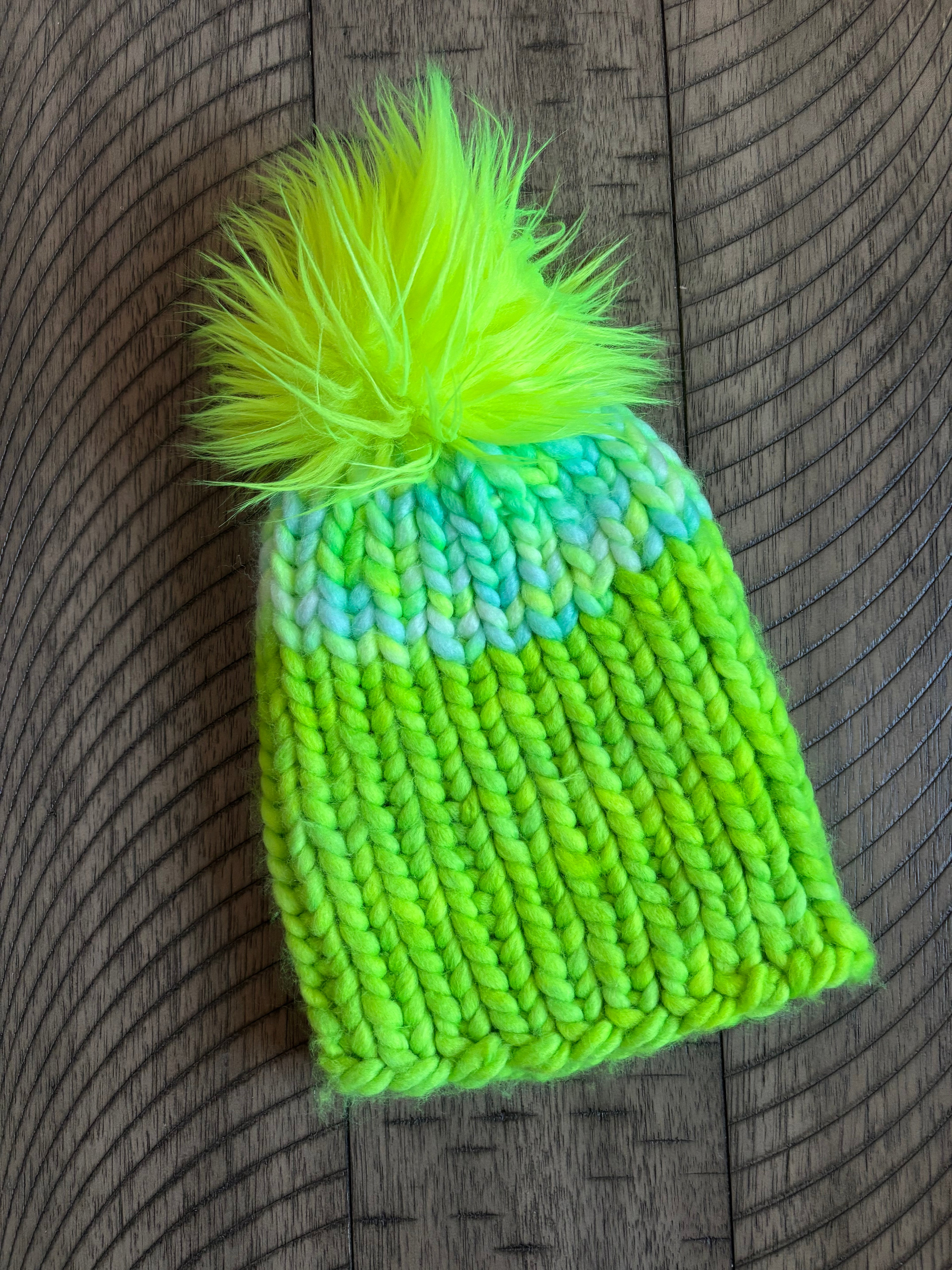 Luxury merino wool beanie - Lime green/ blue multi