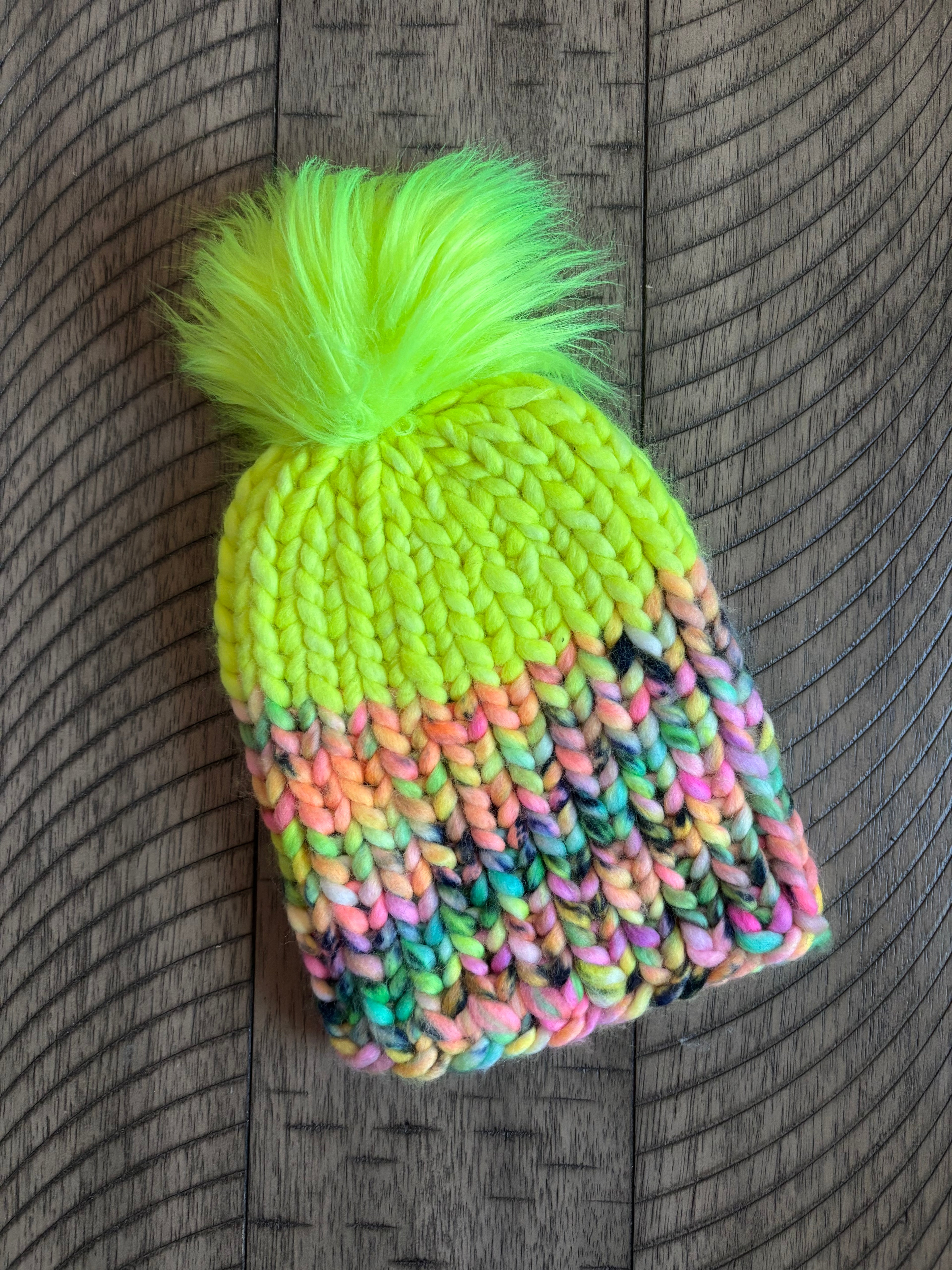 Luxury merino wool kids beanie - fruity pebbles/neon
