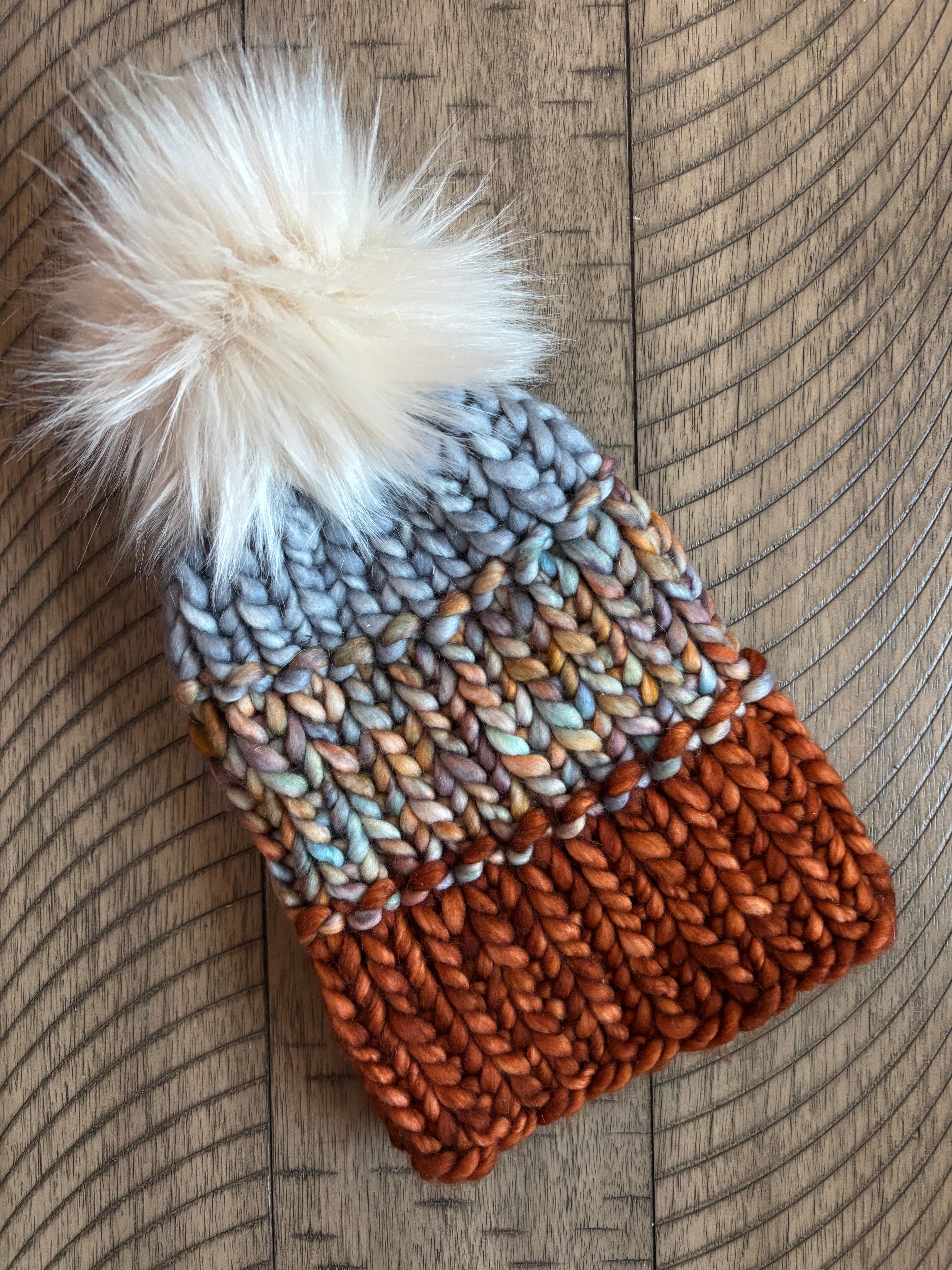 Luxury merino wool color block hat - camel/multi/gray