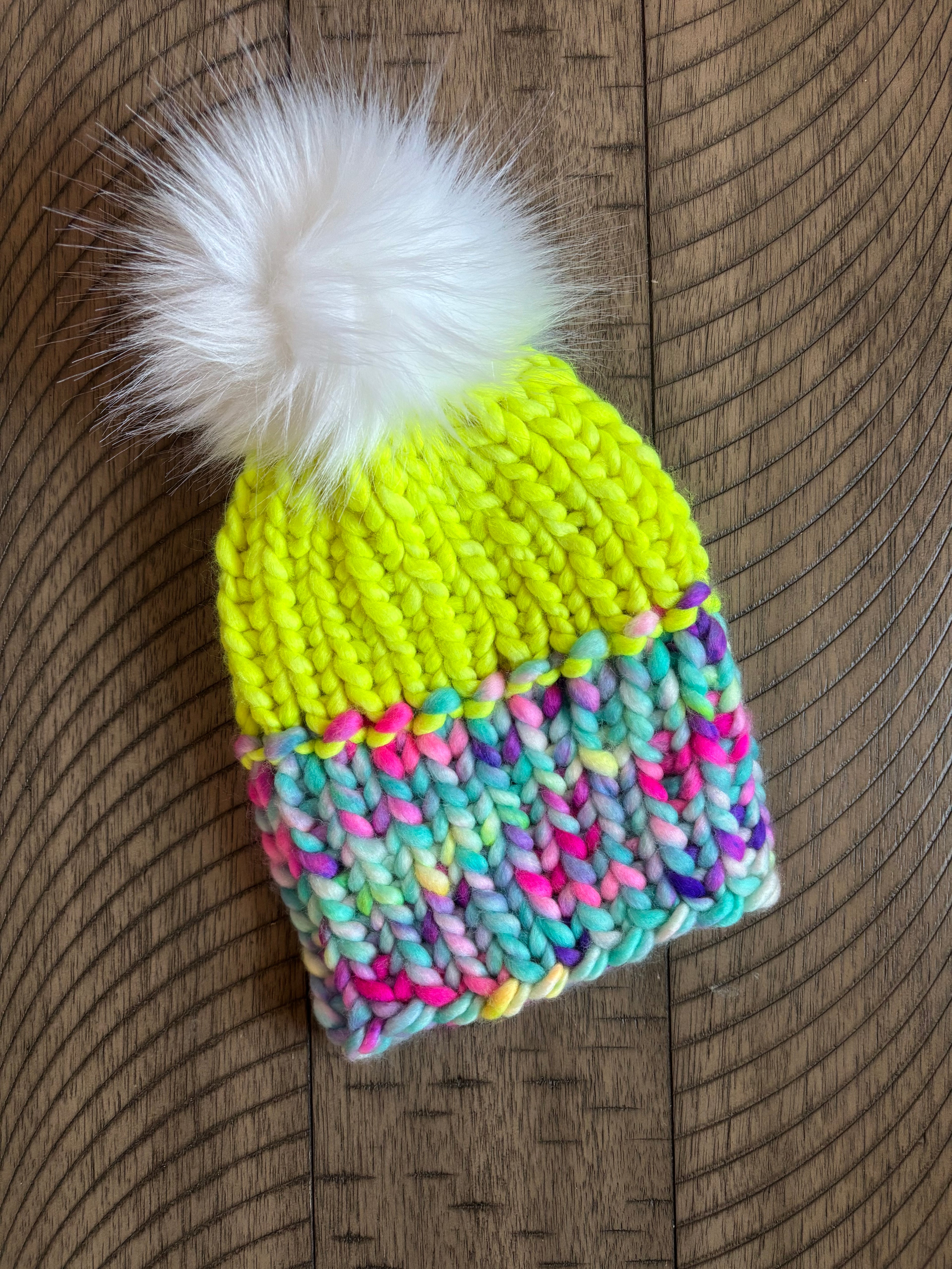 Luxury merino wool kids beanie - unicorn/neon yellow
