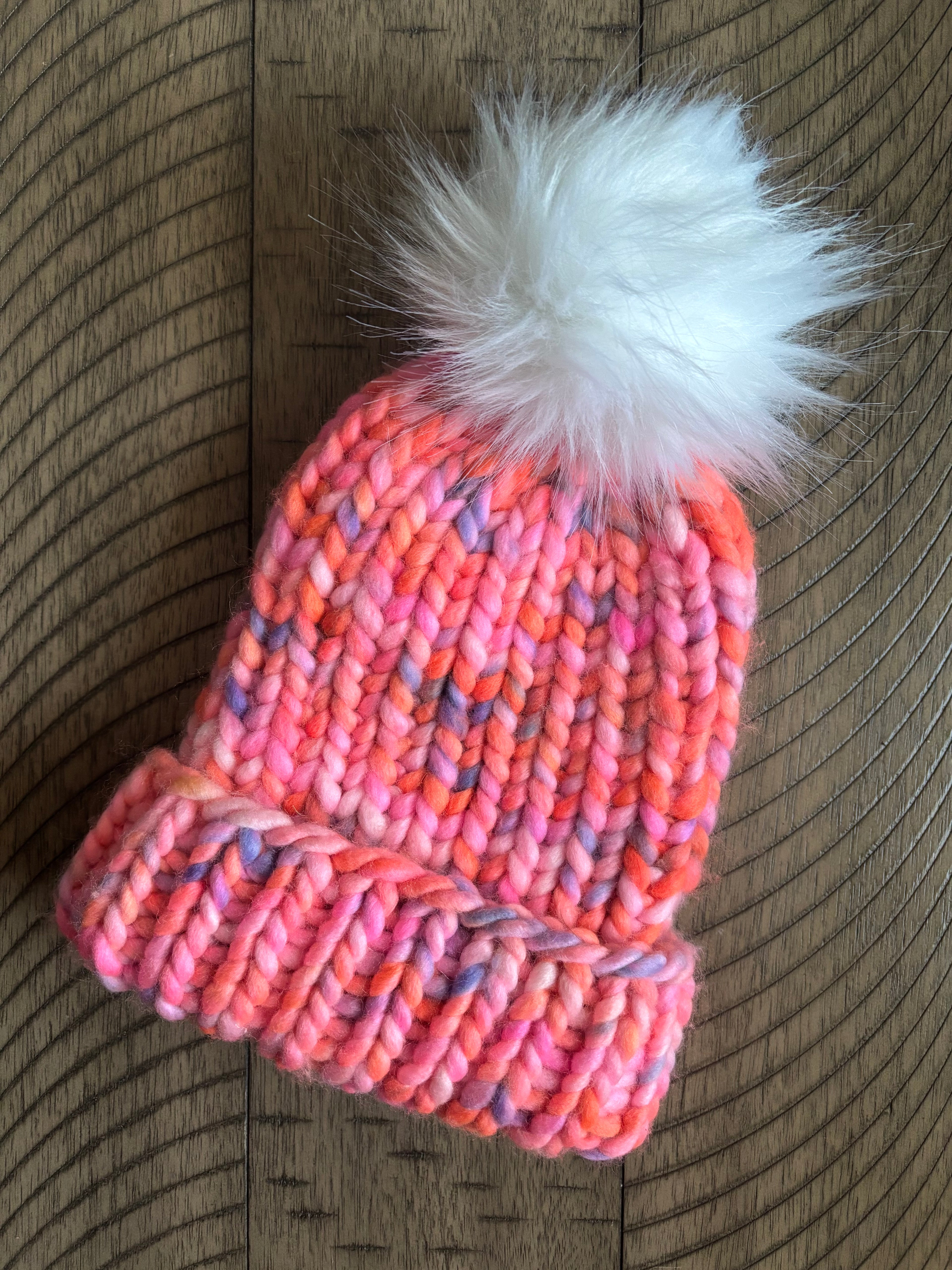 Luxury merino wool fold kids beanie - pink multi