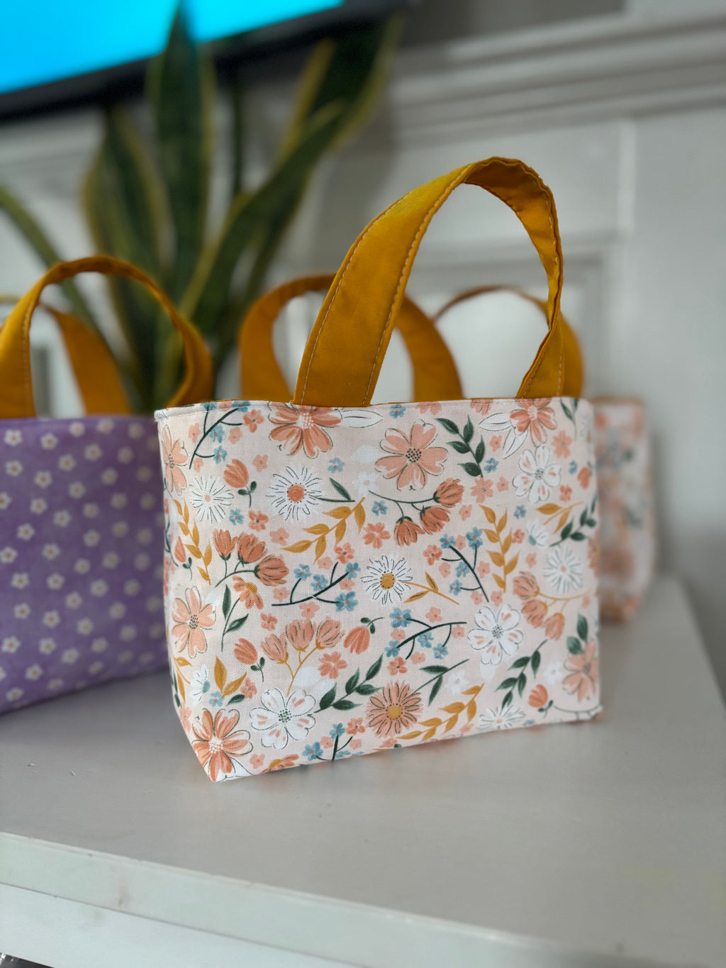 Mini tote bag - Coral floral/gold