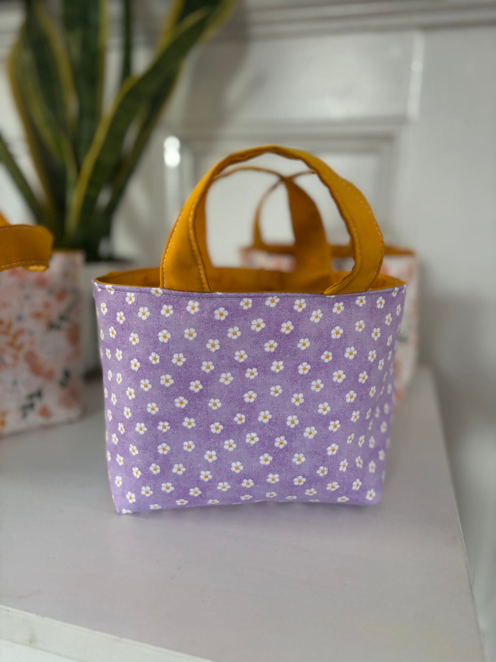 Mini tote - Purple Daisy/gold