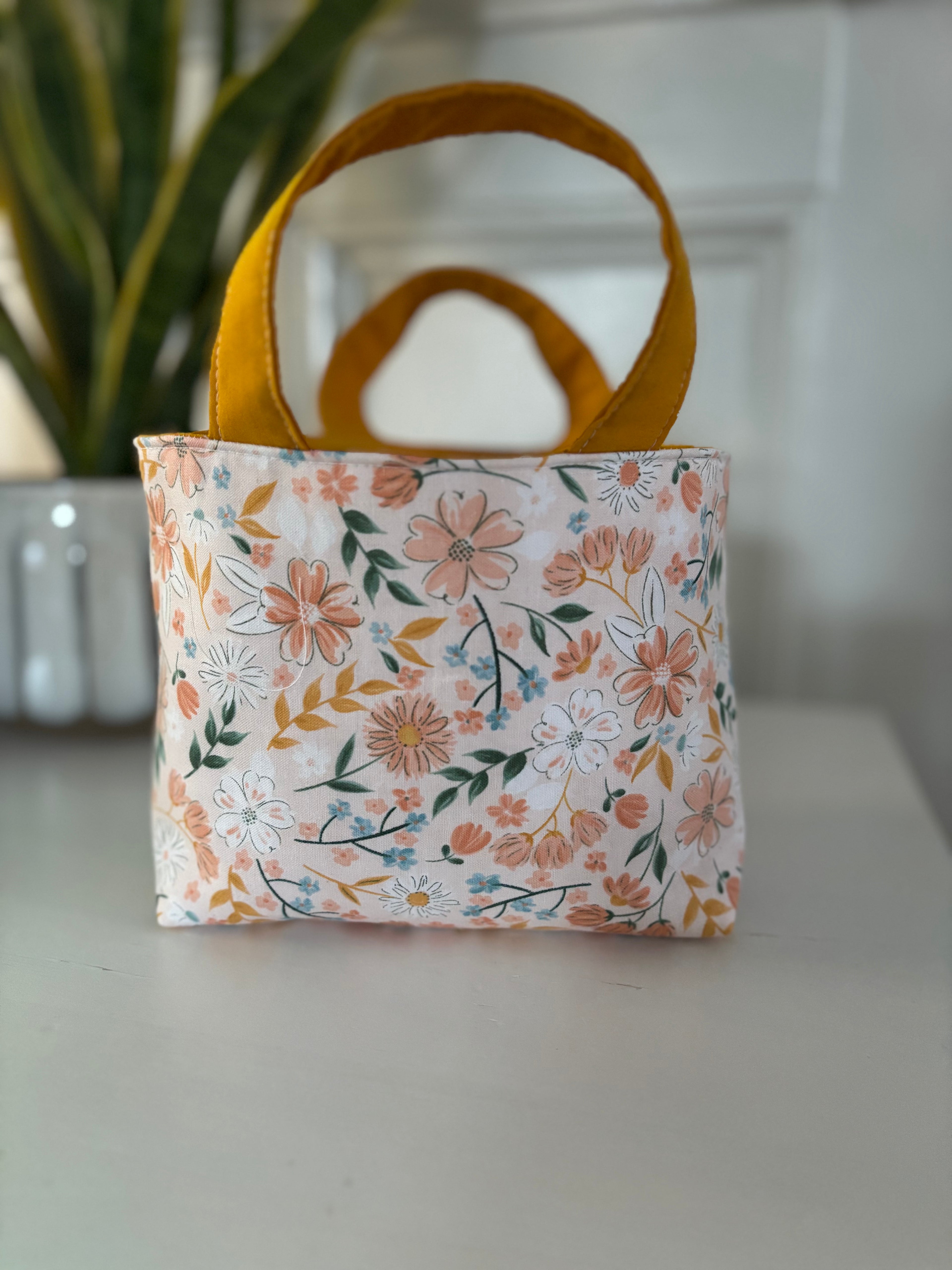 Mini tote bag - Coral floral/gold