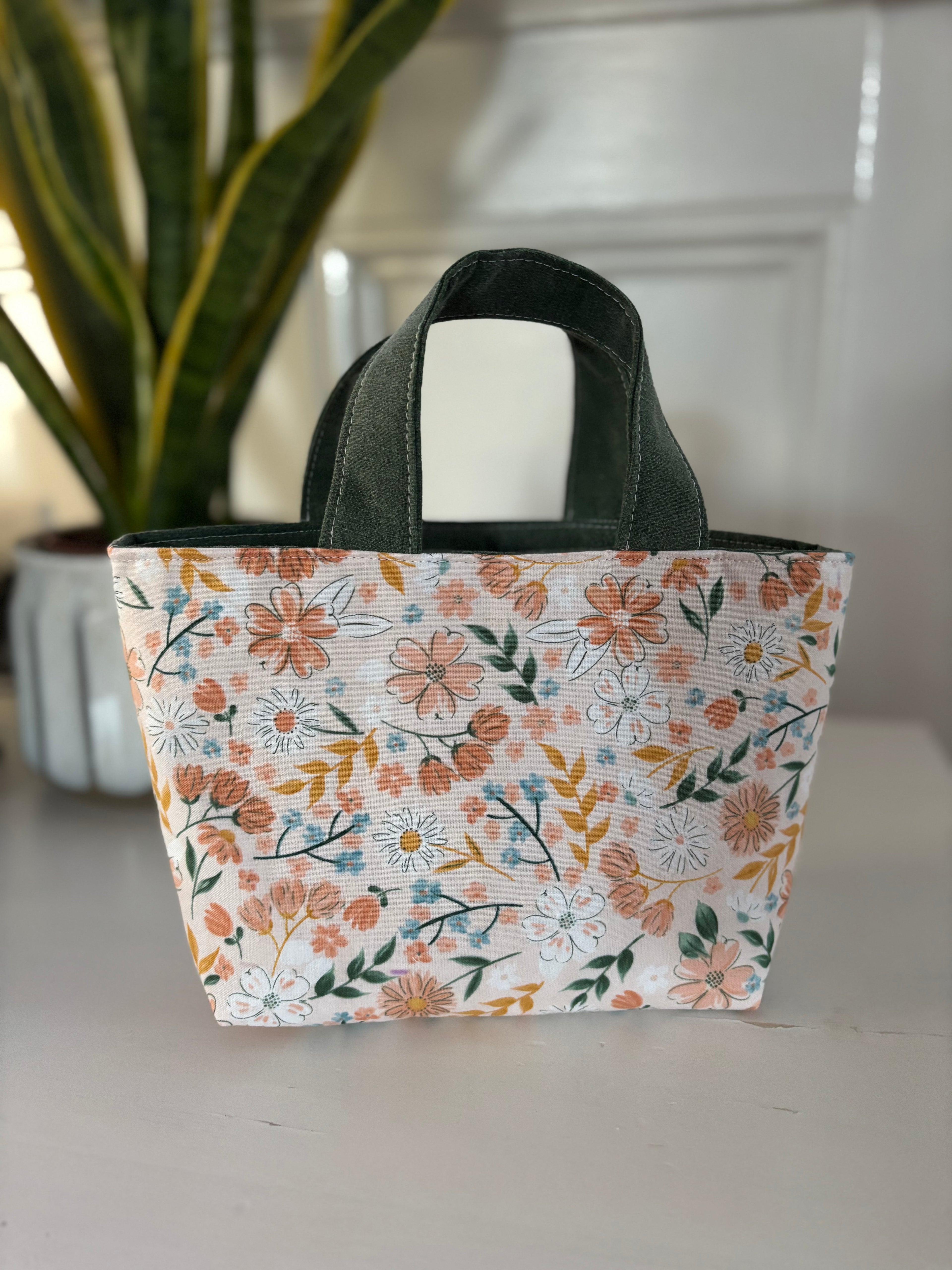 Mini tote - Coral floral / green