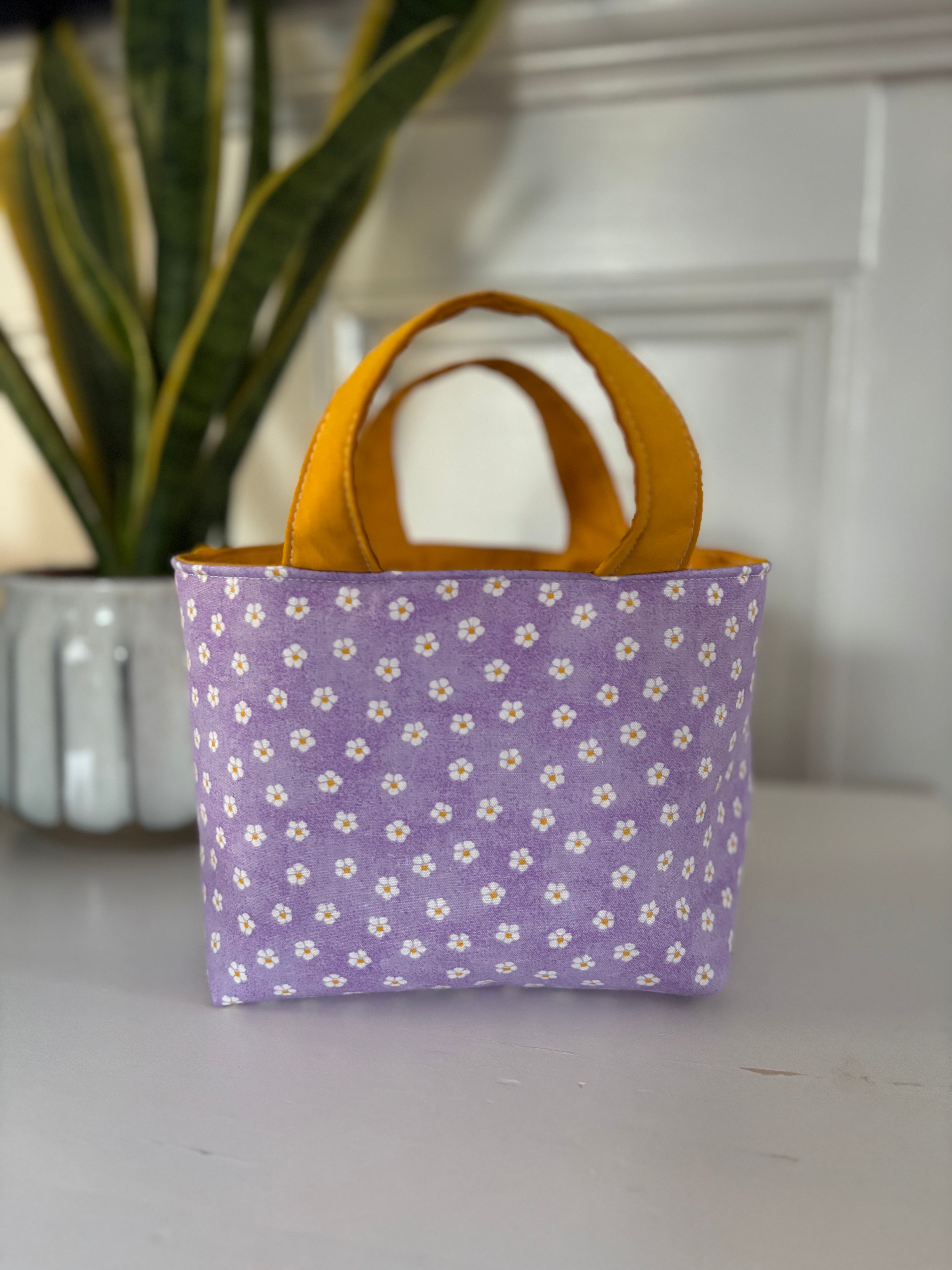 Mini tote - Purple Daisy/gold